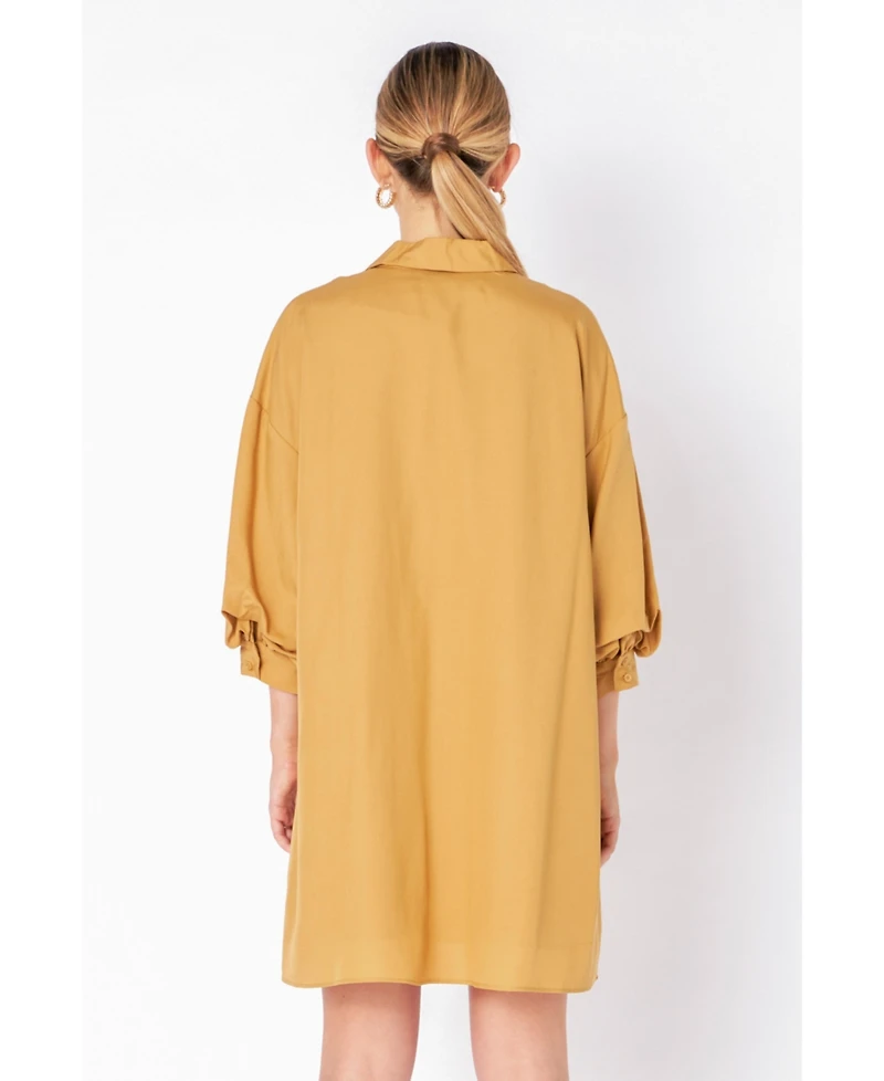 endless rose Women's Blouson Sleeve Belted Shirt Dress