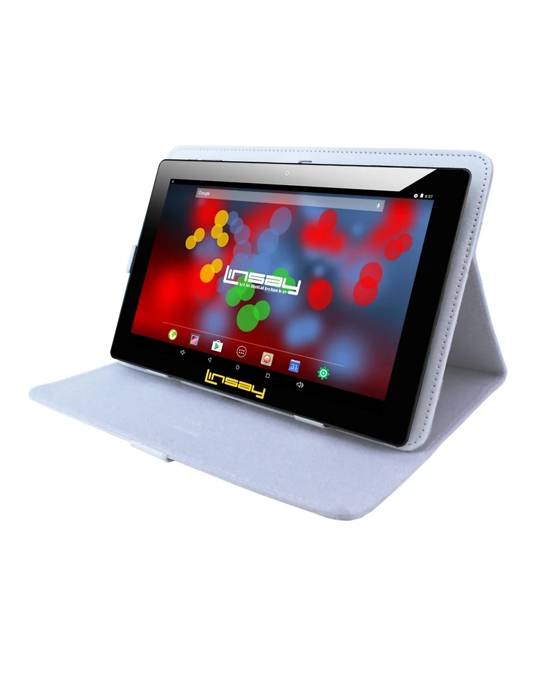 Linsay New 10.1" Tablet Octa Core 128GB Bundle with White Leather Case Newest Android 14