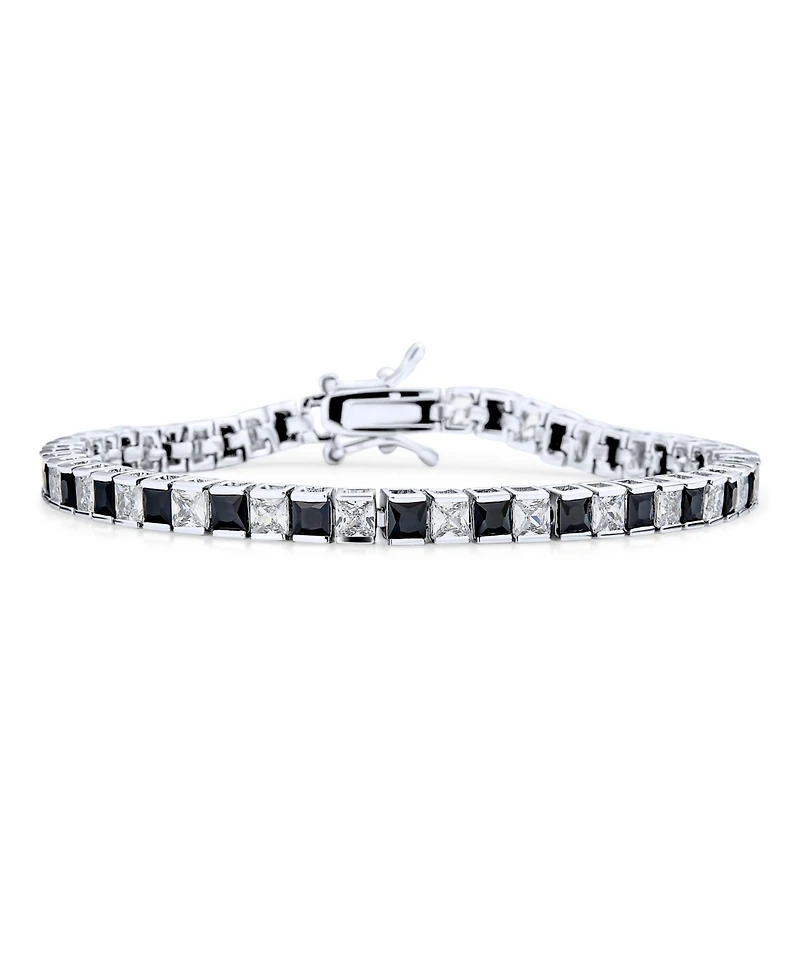 Bling Jewelry Classic Black White Alternating Sparkling Cubic Zirconia 20CT Square Princess Cut Cz Tennis Bracelet 7 Inch