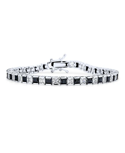 Bling Jewelry Classic Black White Alternating Sparkling Cubic Zirconia 20CT Square Princess Cut Cz Tennis Bracelet 7 Inch
