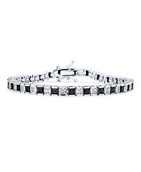 Bling Jewelry Classic Black White Alternating Sparkling Cubic Zirconia 20CT Square Princess Cut Cz Tennis Bracelet 7 Inch