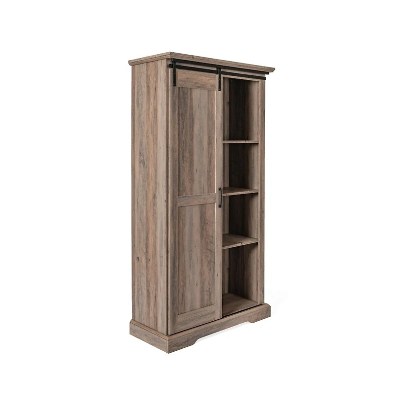 Finnoula Farmhouse Storage Cabinet, Semi-Open With Sliding Barn Door