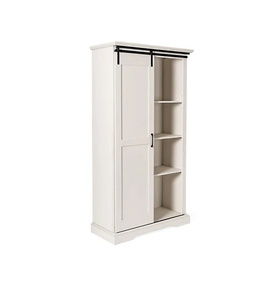 Finnoula Farmhouse Storage Cabinet, Semi-Open Storage With Sliding Barn Door