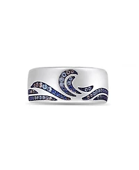 LuvMyJewelry Surf Up Design Sterling Silver Blue Sapphire, Topaz Gemstone Band Men Ring