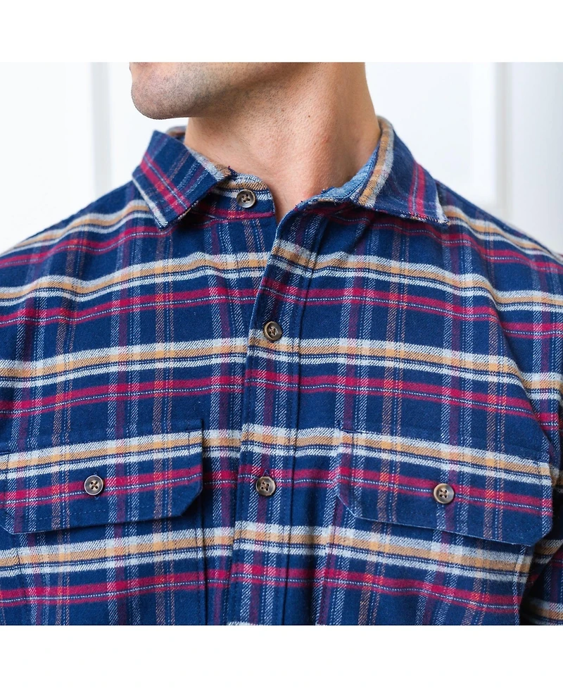 Hope & Henry Mens' Organic Long Sleeve Flannel Double Pocket Button Down Shirt