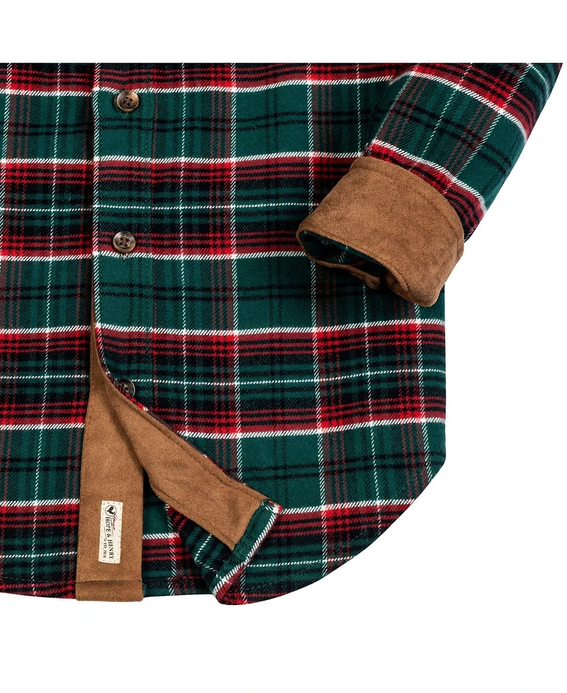 Hope & Henry Boys Organic Long Sleeve Flannel Shirt with Suede Detail