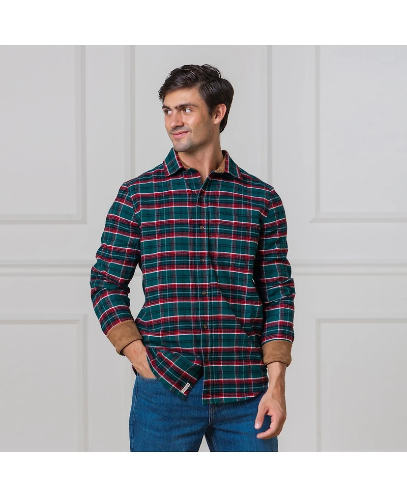 Hope & Henry Men's Organic Flannel Shirt with Suede Detail
