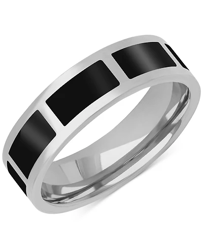 Men's Polished Black Ceramic Segmented Band Sterling Silver