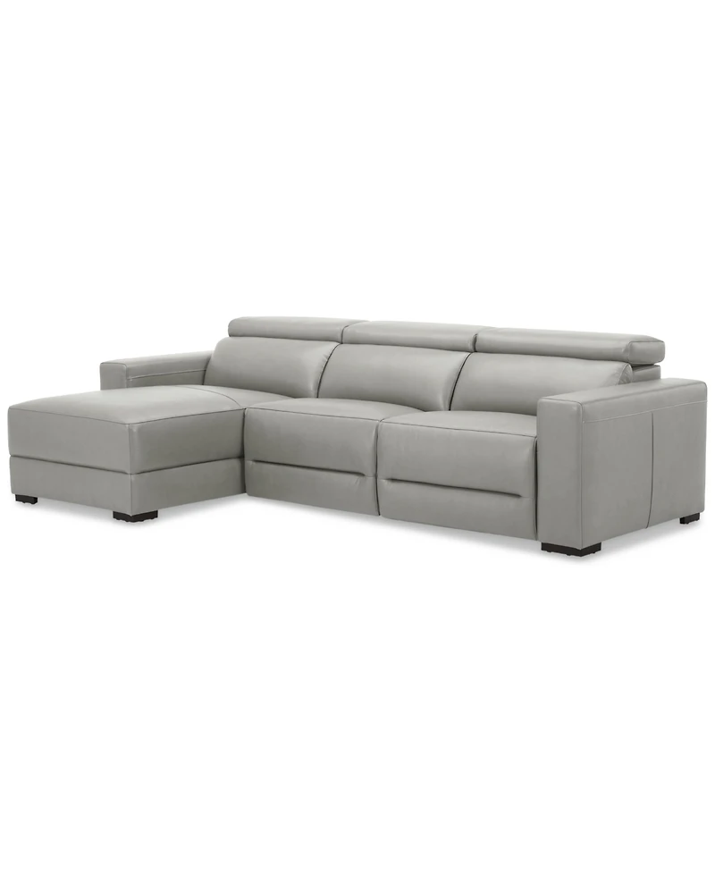 Nevio 115" 3-Pc. Leather Sectional with 2 Power Recliners, Headrests and Chaise, Created For Macy's