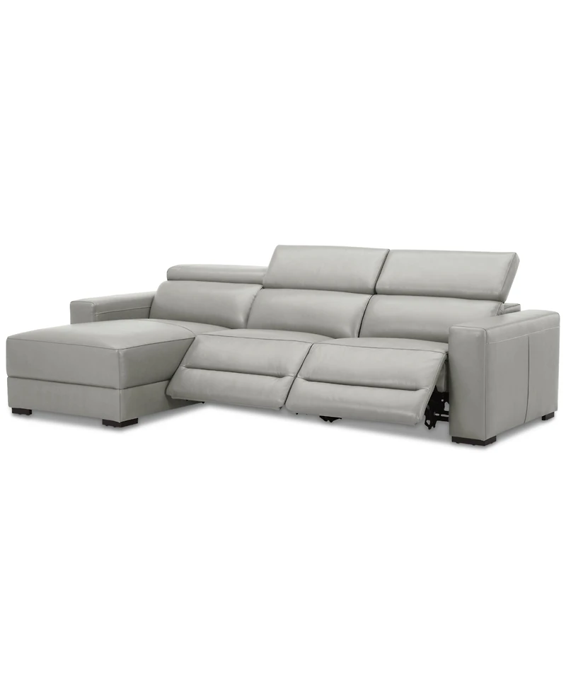 Nevio 115" 3-Pc. Leather Sectional with 2 Power Recliners, Headrests and Chaise, Created For Macy's