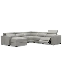 Nevio 124" 5-Pc. Leather Sectional with 1 Power Recliner, Headrests and Chaise, Created For Macy's