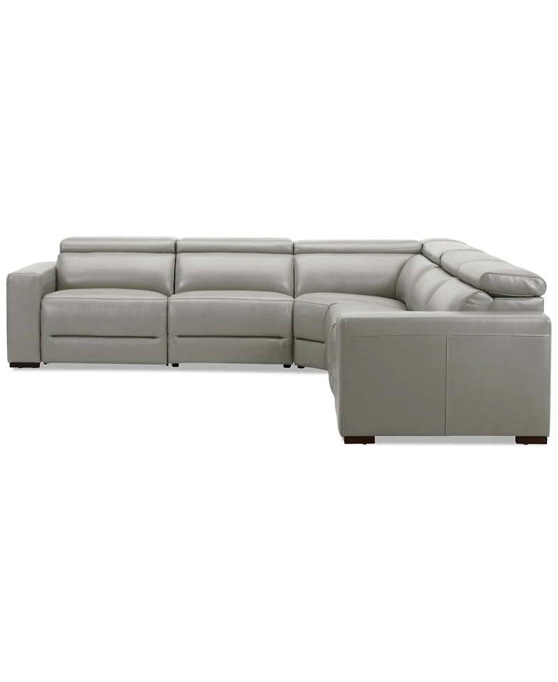 Nevio 124" 5-Pc. Leather Sectional with 2 Power Recliners and Headrests, Created For Macy's
