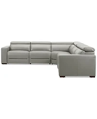 Nevio 124" 5-Pc. Leather Sectional with 2 Power Recliners and Headrests, Created For Macy's