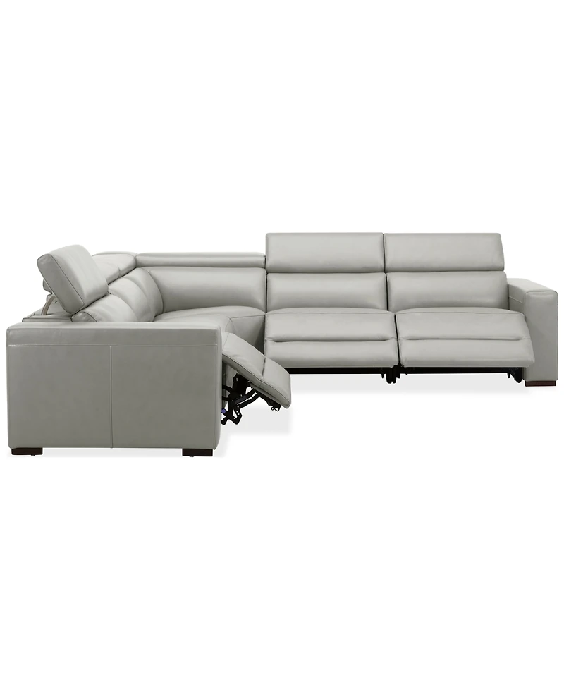 Nevio 124" 5-Pc. Leather Sectional with 3 Power Recliners and Headrests, Created For Macy's