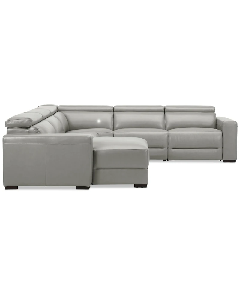 Nevio 124" 5-Pc. Leather Sectional with 2 Power Recliners, Headrests and Chaise, Created For Macy's