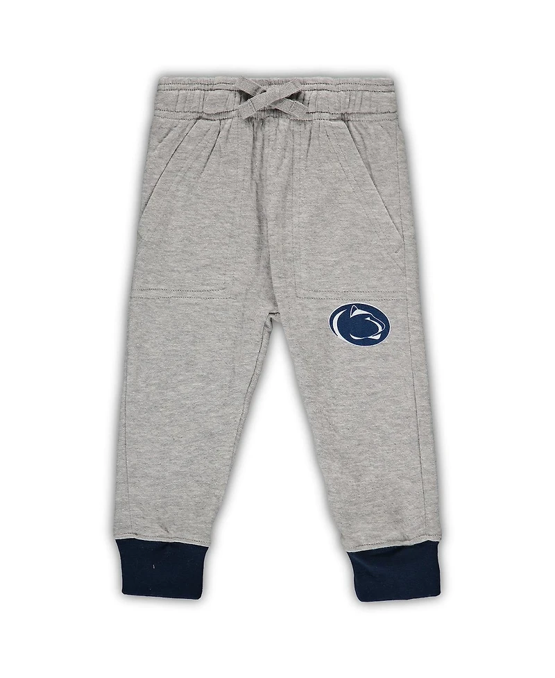 Infant Boys and Girls Wes & Willy Heathered Gray, Navy Penn State Nittany Lions Jie Jie Long Sleeve Bodysuit and Pants Set