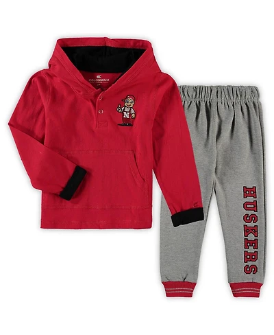 Toddler Boys Colosseum Scarlet, Heathered Gray Nebraska Huskers Poppies Hoodie and Sweatpants Set