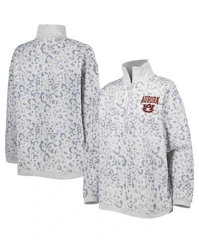 Women's Gameday Couture Heather Gray Auburn Tigers Leopard Quarter-Zip Sweatshirt