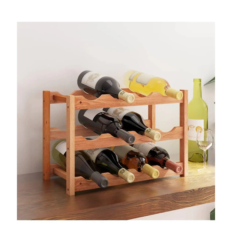 Wine Rack for 12 Bottles Solid Wood Walnut