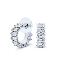 Bling Jewelry Classic Statement Cz Emerald Cut Cubic Zirconia Eternity Hoop Earrings Prom Party Pierced Ear 0.5 Inch Diameter