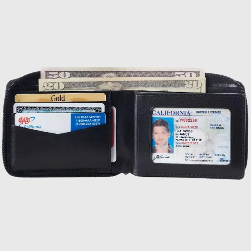 Alpine Swiss Men's Zipper Bifold Wallet for Men Women Rfid Protected Genuine Leather