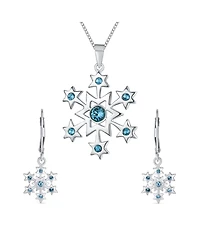 Bling Jewelry Blue Holiday Party Jewelry Set Cz Snowflake Earrings & Necklace Brooch Pin