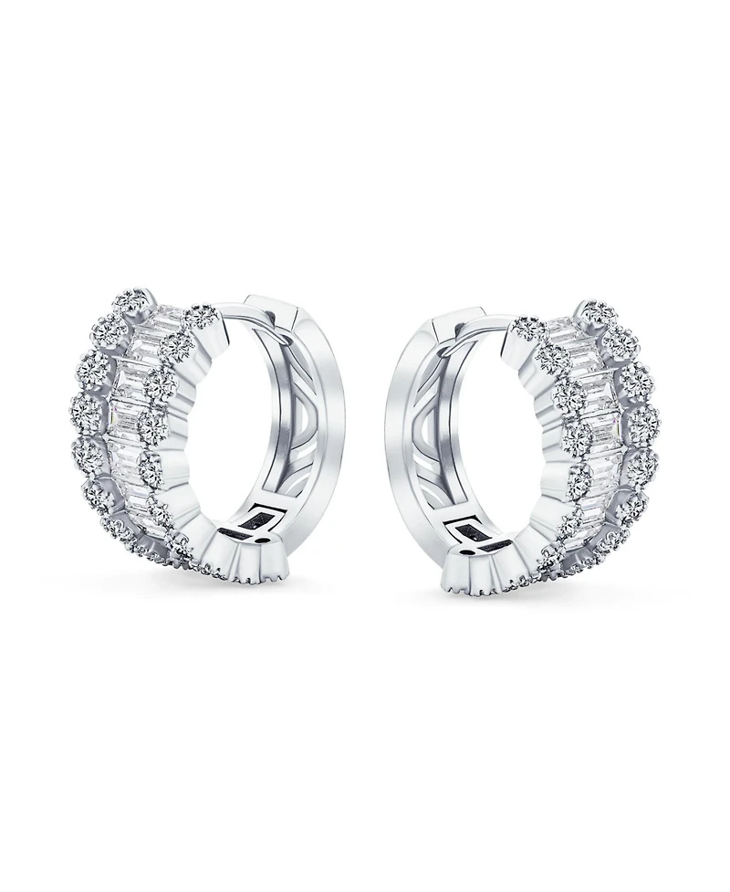 Bling Jewelry Cz Emerald Cut Bezel Set Milgrain Edge Cubic Zirconia Mini Hoop Huggie Earrings Gold Plated 0.5 Inch Diameter