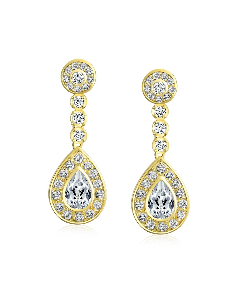 Bling Jewelry Teardrop Halo Cubic Zirconia Pave Cz Dangle Statement Clip On Earrings Rose Gold Plated