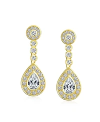 Bling Jewelry Teardrop Halo Cubic Zirconia Pave Cz Dangle Statement Clip On Earrings Rose Gold Plated