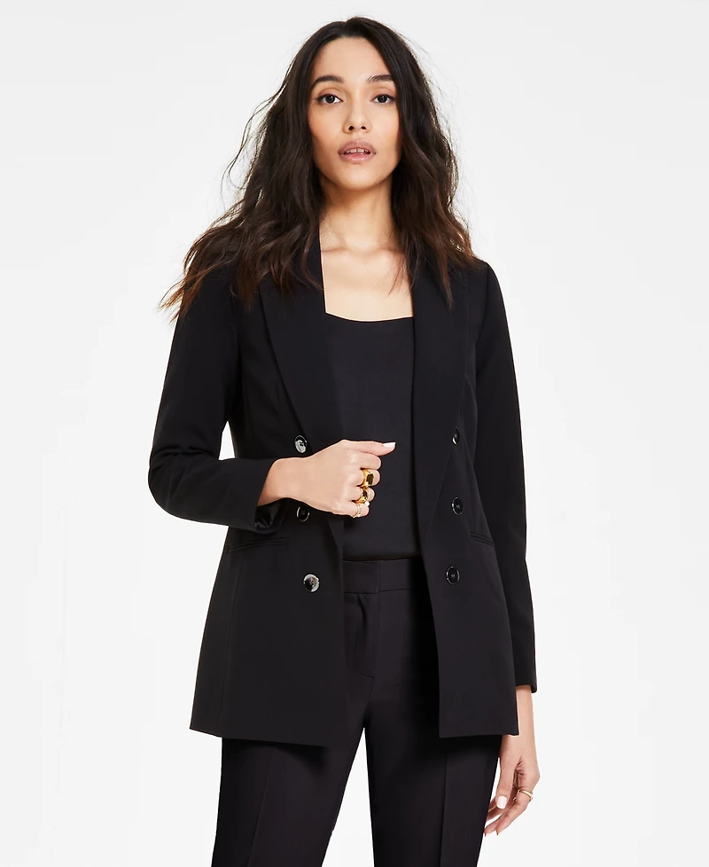 Bar Iii Women's Bi-Stretch Faux Double-Breasted Boyfriend Jacket, Created for Macy's
