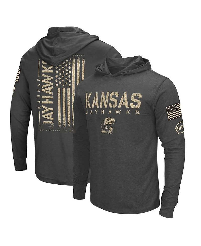 Men's Colosseum Charcoal Distressed Kansas Jayhawks Team Oht Military-Inspired Appreciation Hoodie Long Sleeve T-shirt