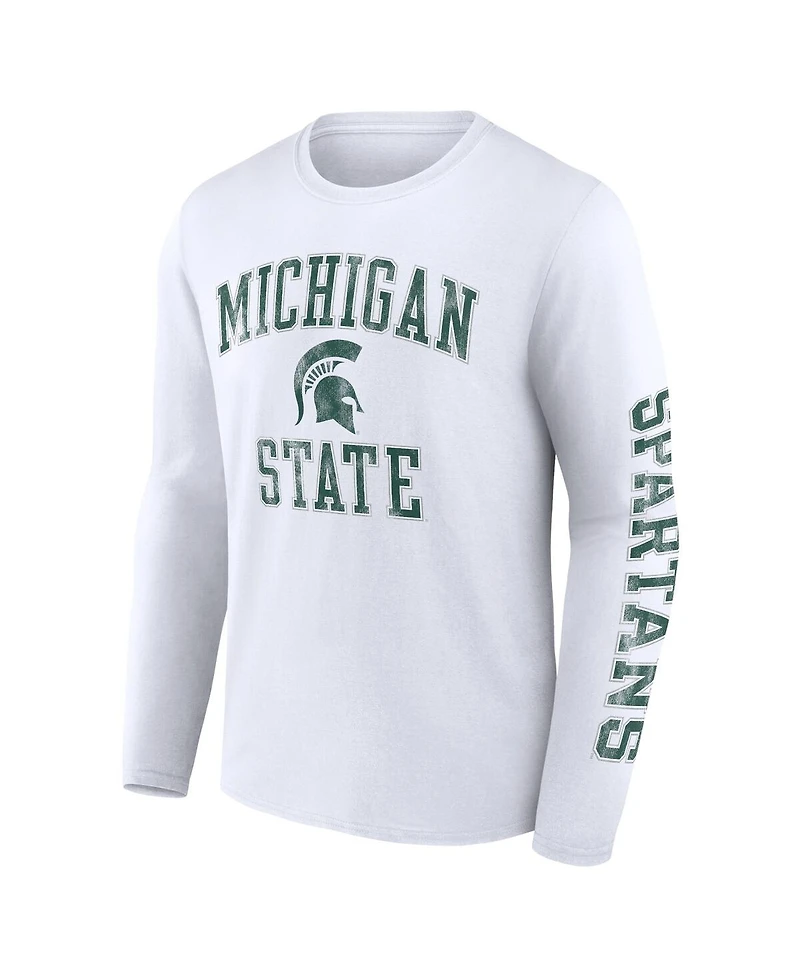 Men's Fanatics White Michigan State Spartans Distressed Arch Over Logo Long Sleeve T-shirt