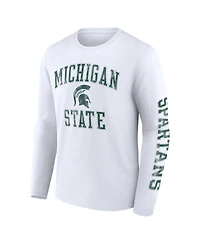 Men's Fanatics White Michigan State Spartans Distressed Arch Over Logo Long Sleeve T-shirt