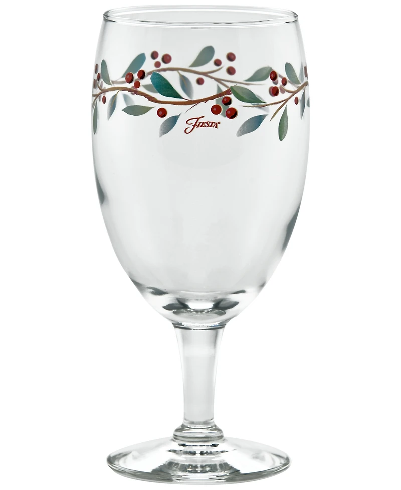 Fiesta Nutcracker Holly Footed Goblet Glasses, Set of 4