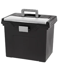 Iris Portable Letter Size File Box with Built-In Organizer Lid and Handle for Hanging Folders, Large, Black