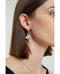 Pave Butterfly Dangle Drop Hoop Earrings