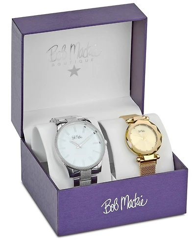 Bob Mackie Men's and Women's Quartz Silver-Tone and Gold-Tone Alloy 2 Piece Watch Set, 45mm and 33mm