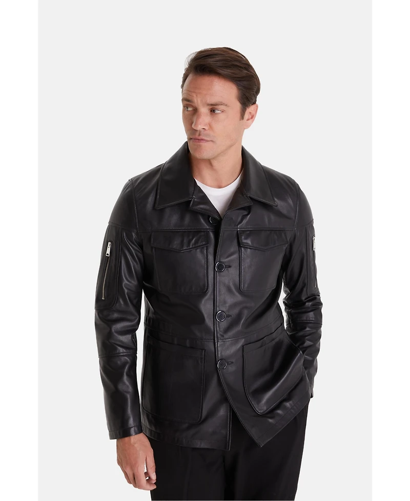 Furniq Uk Men's Genuine Leather Jacket, Black