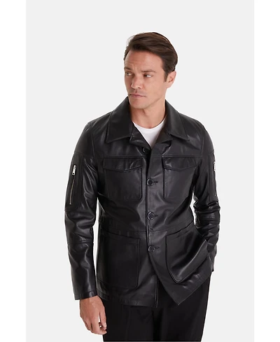 Furniq Uk Men's Genuine Leather Jacket, Black