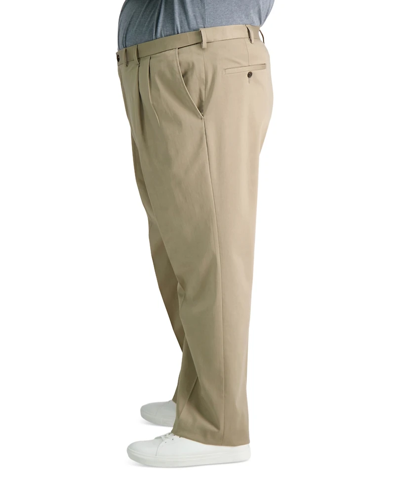 Haggar Men's Big & Tall Premium No Iron Khaki Classic-Fit Pleated Hidden Expandable Waistband Pants