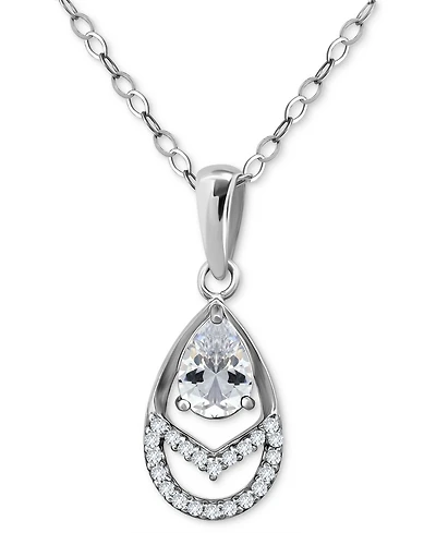 Giani Bernini Cubic Zirconia Pear Teardrop Pendant Necklace in Sterling Silver, 16" + 2" extender, Created for Macy's