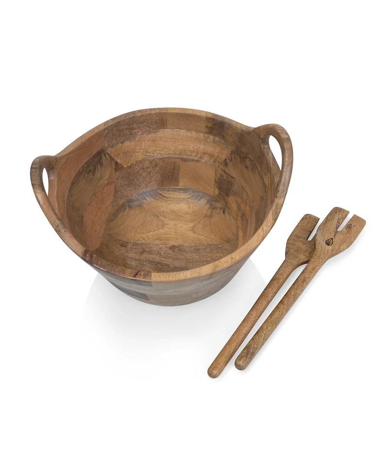 Toscana Ciotola 3-Piece Wood Salad Bowl with Servers