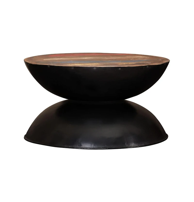 Coffee Table Solid Reclaimed Wood Black Base 23.6"x23.6"x13"