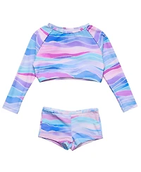 Toddler, Child Girls Water Hues Crop Ls Rash Top Set
