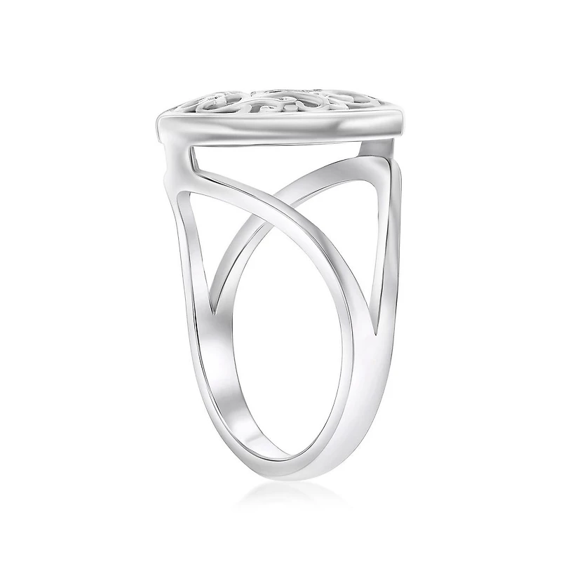 Sterling Silver Round Larimar Filigree Design Ring