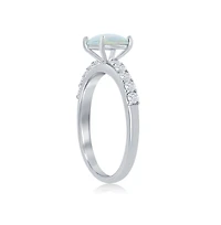 Sterling Silver Square Opal and Cz Ring