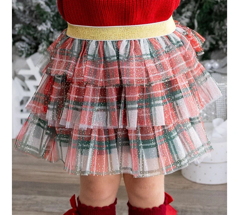 Sweet Wink Little and Big Girls Christmas Plaid Tiered Tutu Skirt