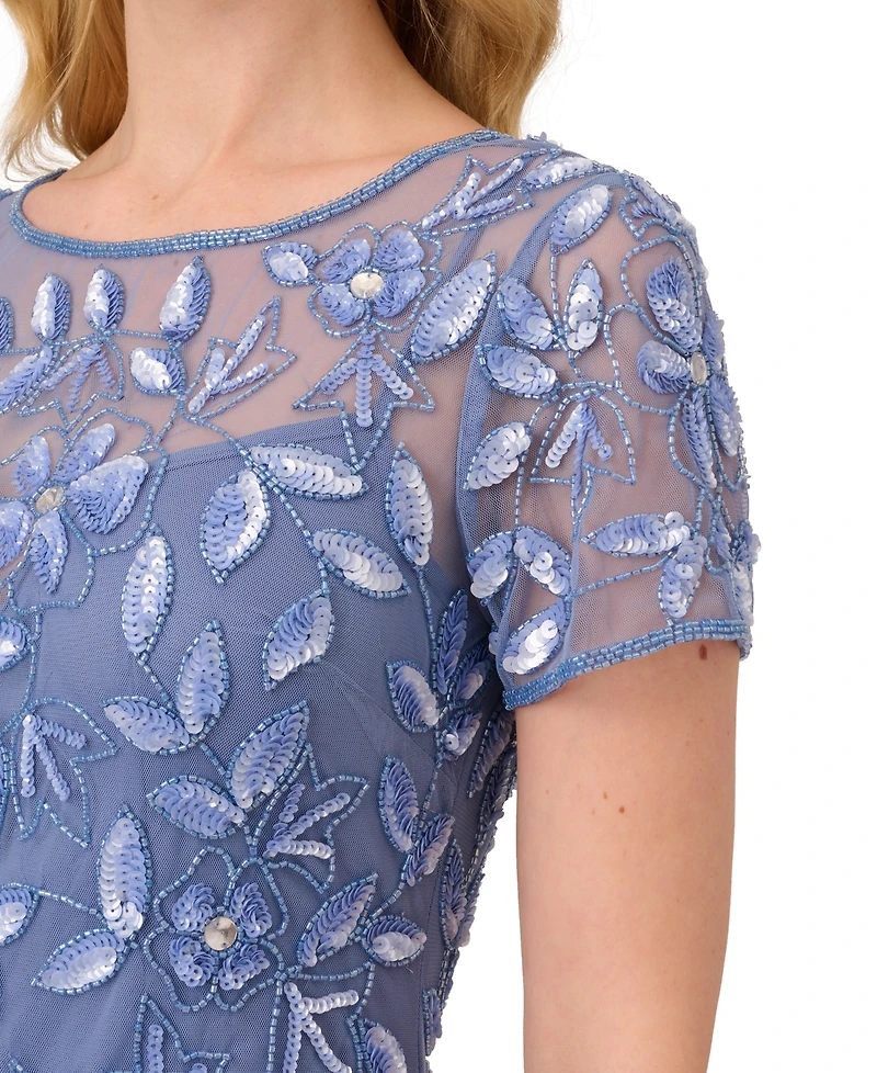 Adrianna Papell Floral-Beaded Gown