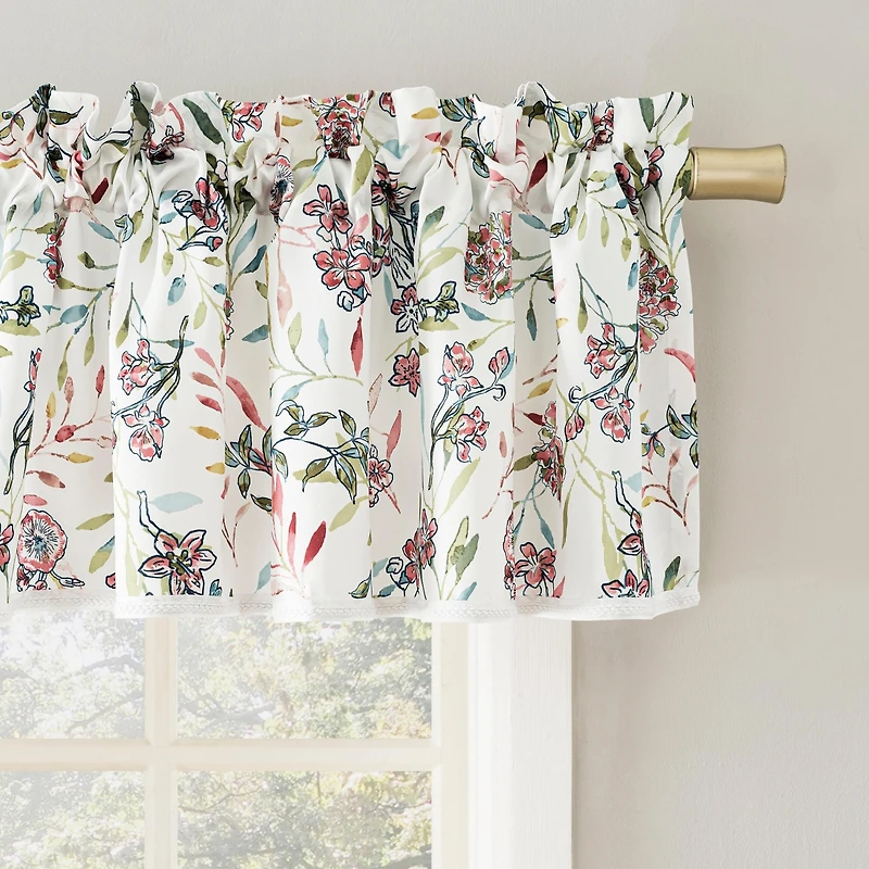 Lily Garden Watercolor Floral Semi-Sheer Rod Pocket Curtain Valance