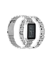 Jones New York Men's Analog Shiny Silver-Tone Metal Watch 31mm Bracelet Gift Set